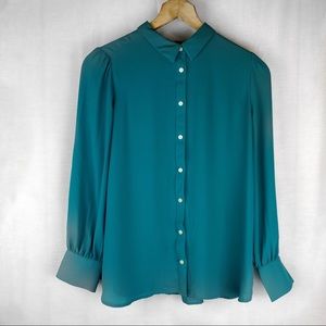 LOFT petite green button down blouse size medium